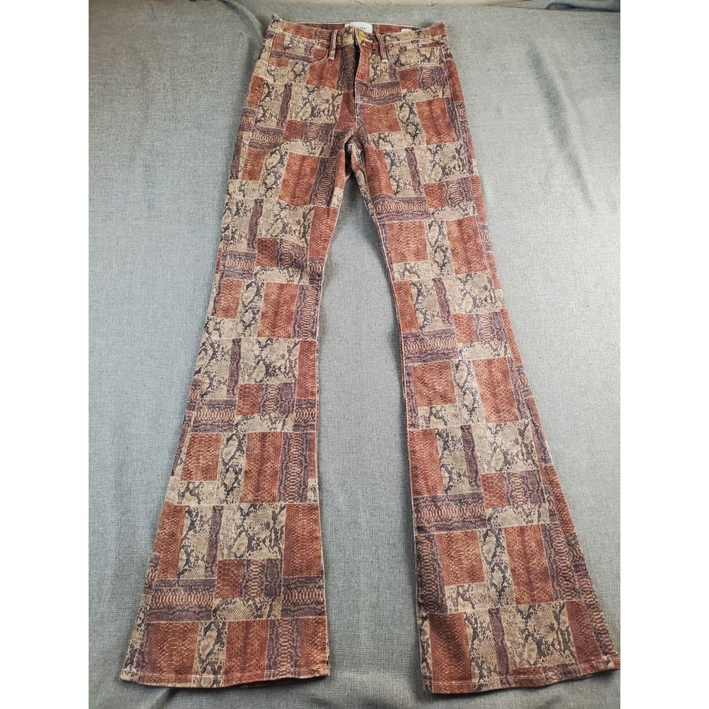FRAME Le High Flare Womens Sz 27 Jeans Snake Print Patchwork Sepia Festival Boho